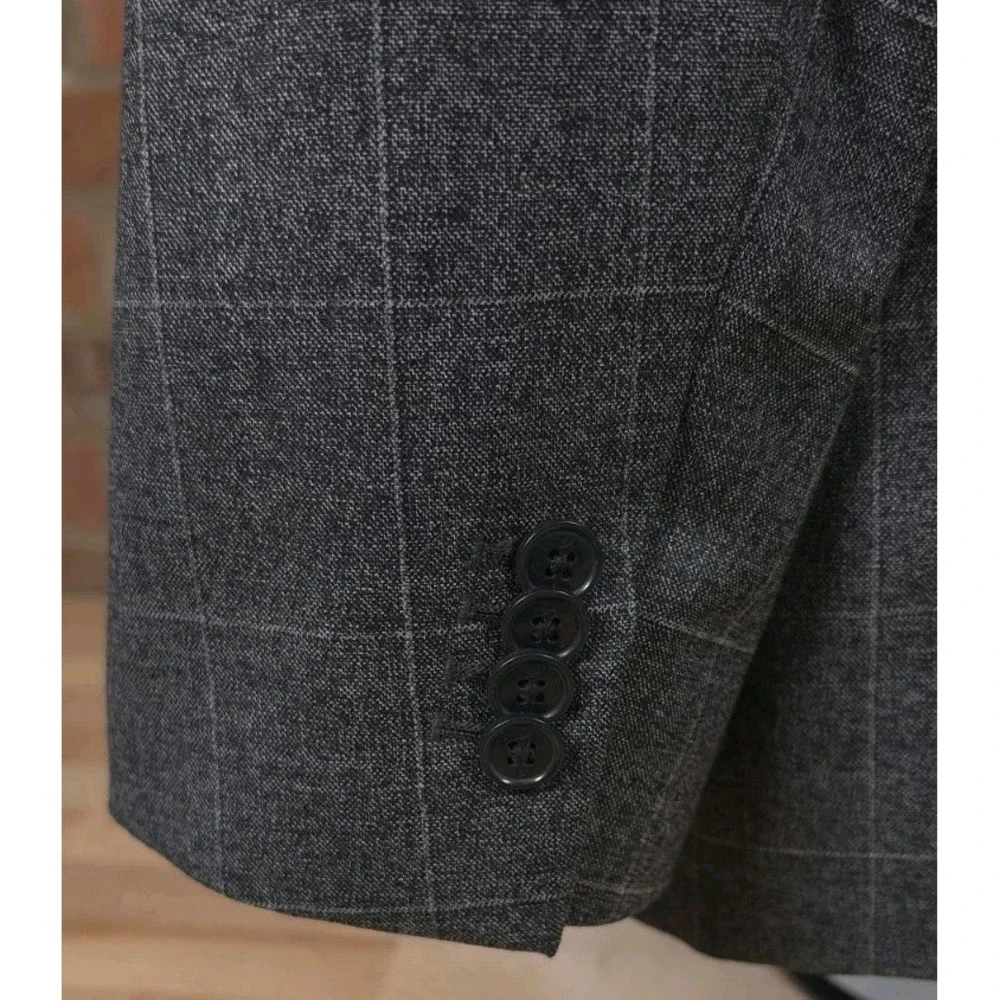 Banana Republic Marzotto Wool Blazer Mens 42R Gray Windowpane Slim Fit Jacket